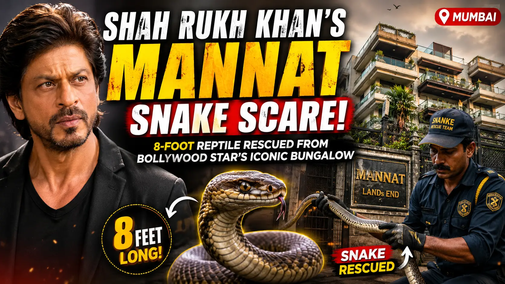SRK Mannat snake scare - 8-foot Dhaman rescued from Bandra bungalow"